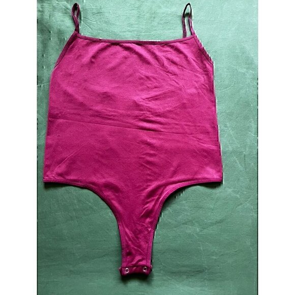FREE PEOPLE BASIC THONG BODYSUIT IN BURGEND, LARGE - Picture 2 of 6